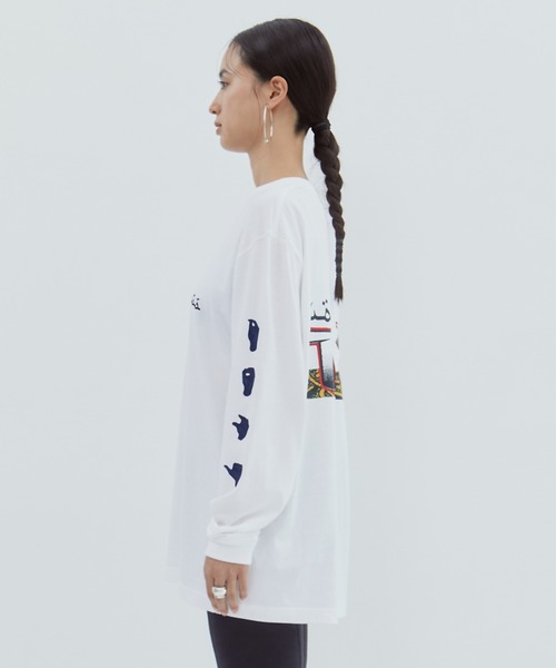 新品 TOGA PULLA ロング スリーブ カットソー/ホワイト 白 36 TOGA PULLA/トーガプルラ】Print tee LS/プリントロングTシャツ