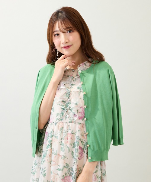 Rose Tiara（ローズティアラ）の「ビジューボタンニットカーディガン（カーディガン/ボレロ・レディース・ピンク/ブラック/グリーン・40/46/42/38）」の5枚目の写真