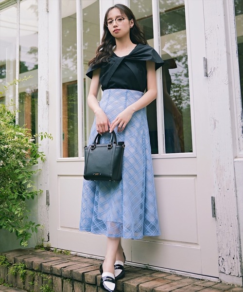 【日本製】シアーチェック美シルエット接ぎフレアスカート