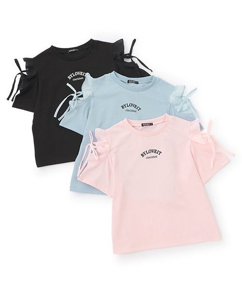 by LOVEiT（バイラビット）の「【大好評につき再入荷】【接触冷感】肩リボンバックハートTシャツ（Tシャツ/カットソー・キッズ・ブラック/サックスブルー/ピンク・120cm/130cm/140cm/150cm/160cm）」の11枚目の写真