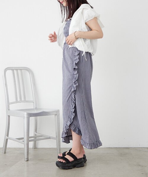 ブラウス シャツ シャーリングチェックキャミOP レディース セール】シャーリングチェックキャミOP（シャツ/ブラウス）｜w