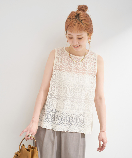 B.C STOCK(ベーセーストック)の「【WEB限定】手洗い可 / 総レースノースリーブブラウス(シャツ/ブラウス・レディース・アイボリー/ブラック・FREE)」の19枚目の写真