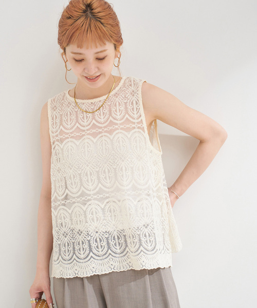 B.C STOCK(ベーセーストック)の「【WEB限定】手洗い可 / 総レースノースリーブブラウス(シャツ/ブラウス・レディース・アイボリー/ブラック・FREE)」の15枚目の写真