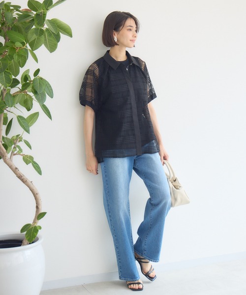 KATHARINE ROSS（キャサリンロス）の「【KATHARINE ROSS】シアーチェックシャツ（シャツ/ブラウス・レディース・ブラック/アイボリー・MEDIUM）」の6枚目の写真