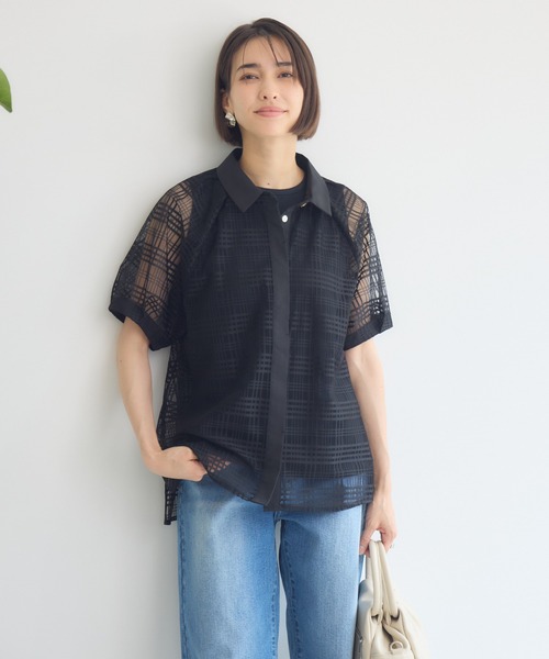 KATHARINE ROSS（キャサリンロス）の「【KATHARINE ROSS】シアーチェックシャツ（シャツ/ブラウス・レディース・ブラック/アイボリー・MEDIUM）」の9枚目の写真
