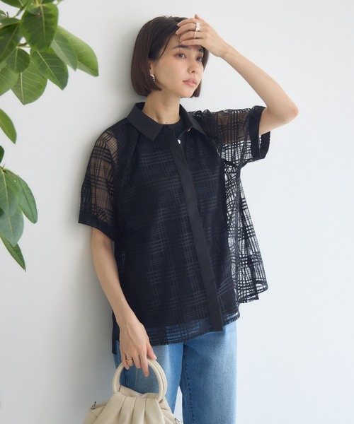 KATHARINE ROSS（キャサリンロス）の「【KATHARINE ROSS】シアーチェックシャツ（シャツ/ブラウス・レディース・ブラック/アイボリー・MEDIUM）」の10枚目の写真