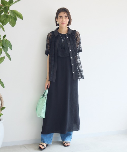 KATHARINE ROSS（キャサリンロス）の「【KATHARINE ROSS】シアーチェックシャツ（シャツ/ブラウス・レディース・ブラック/アイボリー・MEDIUM）」の4枚目の写真