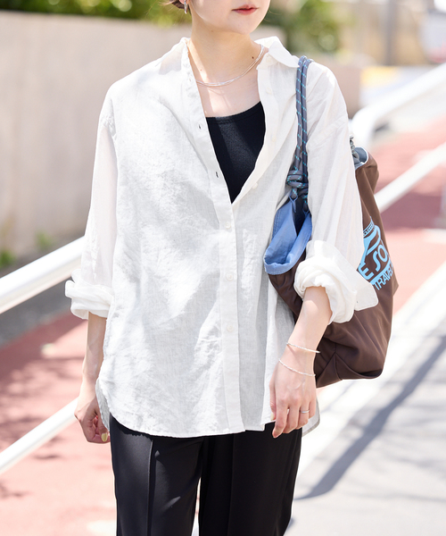 SLOBE IENA（スローブイエナ）の「《追加2》リネンコットンレギュラーシャツ（シャツ/ブラウス・レディース・スカイブルー/ブラウン/ホワイト・FREE）」の7枚目の写真