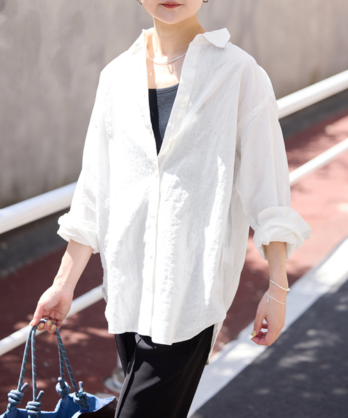 SLOBE IENA（スローブイエナ）の「《追加2》リネンコットンレギュラーシャツ（シャツ/ブラウス・レディース・スカイブルー/ブラウン/ホワイト・FREE）」の8枚目の写真