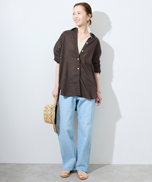 SLOBE IENA（スローブイエナ）の「《追加2》リネンコットンレギュラーシャツ（シャツ/ブラウス・レディース・スカイブルー/ブラウン/ホワイト・FREE）」の12枚目の写真