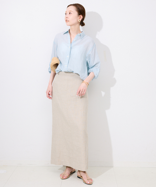 SLOBE IENA（スローブイエナ）の「《追加2》リネンコットンレギュラーシャツ（シャツ/ブラウス・レディース・スカイブルー/ブラウン/ホワイト・FREE）」の19枚目の写真