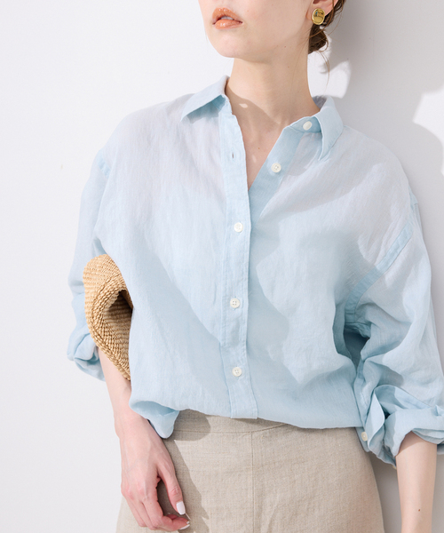 SLOBE IENA（スローブイエナ）の「《追加2》リネンコットンレギュラーシャツ（シャツ/ブラウス・レディース・スカイブルー/ブラウン/ホワイト・FREE）」の21枚目の写真