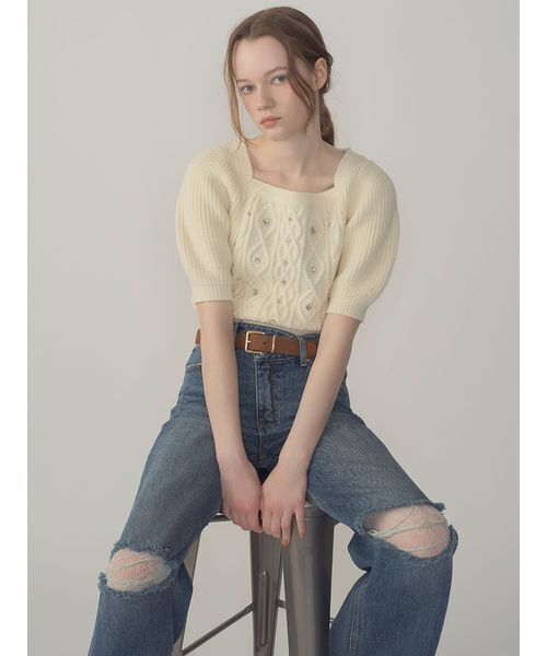 LILY BROWN（リリーブラウン）の「ステップウエストワイドデニムパンツ（デニムパンツ・レディース・ブラック/ピンク/ブルー・0/1）」の6枚目の写真