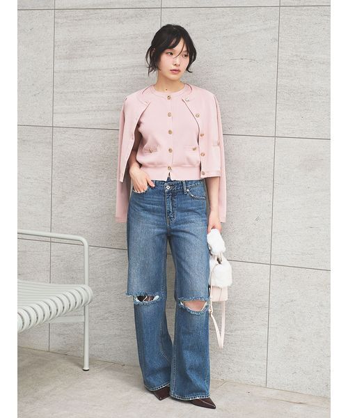 LILY BROWN（リリーブラウン）の「ステップウエストワイドデニムパンツ（デニムパンツ・レディース・ブラック/ピンク/ブルー・0/1）」の7枚目の写真