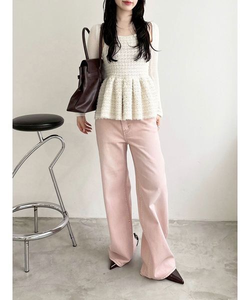 セール】ステップウエストワイドデニムパンツ（デニムパンツ）｜LILY