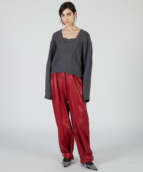 PRANK PROJECT（プランクプロジェクト）の「Fauxレザージョガーパンツ / Faux Leather Jogger Pants（その他パンツ・レディース・ライトイエロー/ブラック/レッド・38/36）」の12枚目の写真