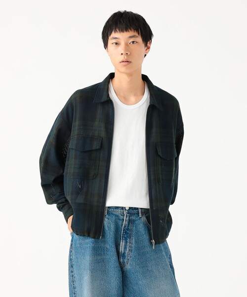 BEAMS（ビームス）の「ワイドショートフィット メッシュ ジップアップ シャツ（シャツ/ブラウス・メンズ・ブラウン/ネイビー・XL/L/M/S）」の2枚目の写真