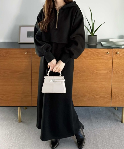 セール】<裏起毛>セットアップ風ハーフジップスウェットドッキング