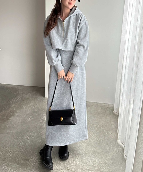 セール】<裏起毛>セットアップ風ハーフジップスウェットドッキング