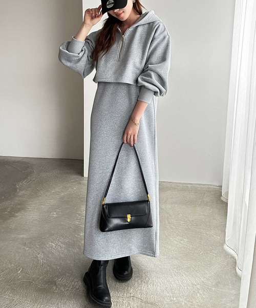 セール】<裏起毛>セットアップ風ハーフジップスウェットドッキング