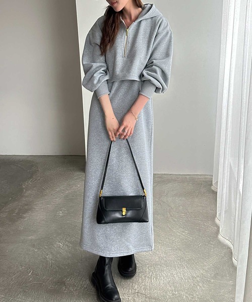 セール】<裏起毛>セットアップ風ハーフジップスウェットドッキング