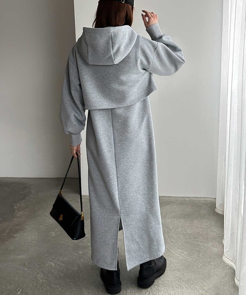 GeeRA（ジーラ）の「<裏起毛>セットアップ風ハーフジップスウェットドッキングワンピース（ワンピース・レディース・杢グレー/ブラック・MEDIUM/LARGE）」の10枚目の写真