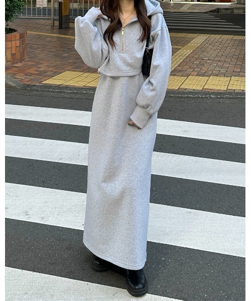 セール】<裏起毛>セットアップ風ハーフジップスウェットドッキング