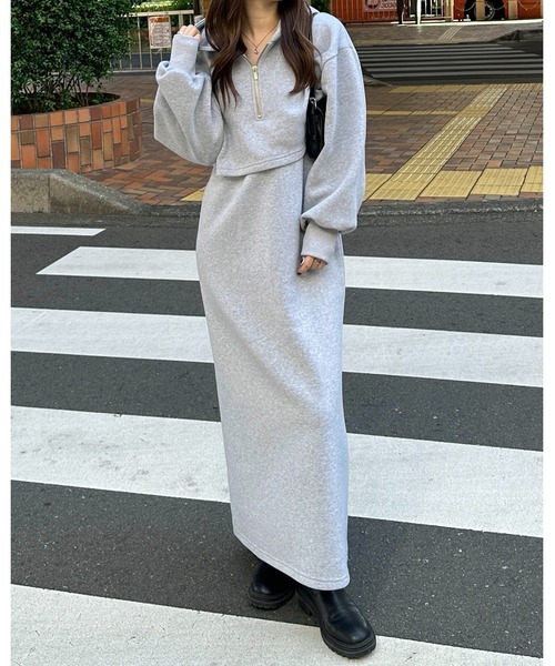 セール】1枚で旬スタイルが完成！セットアップ風ハーフジップ裏起毛