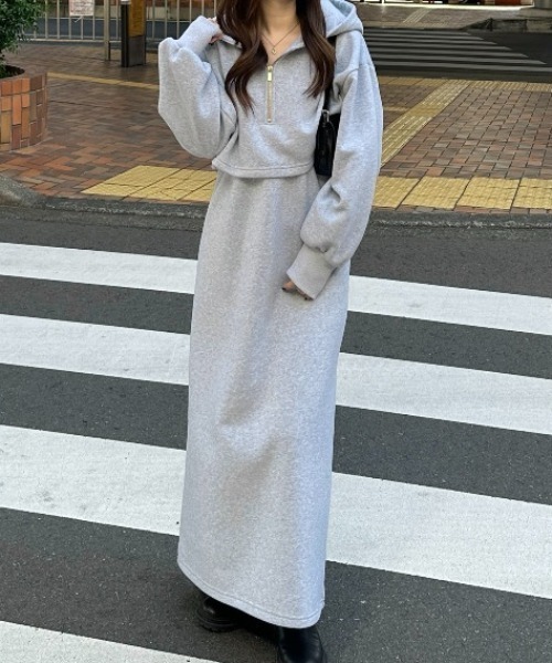 セール】<裏起毛>セットアップ風ハーフジップスウェットドッキング