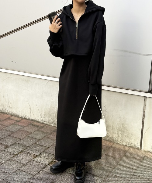 セール】<裏起毛>セットアップ風ハーフジップスウェットドッキング