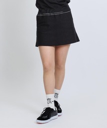 <LADIES>ステッチ風プリントニットスカート