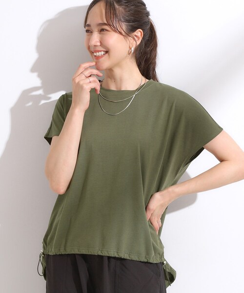 Cutie Blonde(キューティーブロンド)の「【ひんやり】裾が絞れる フレンチスリーブトップス(Tシャツ/カットソー・レディース・ブラック/オリーブ/オレンジ・00)」の3枚目の写真