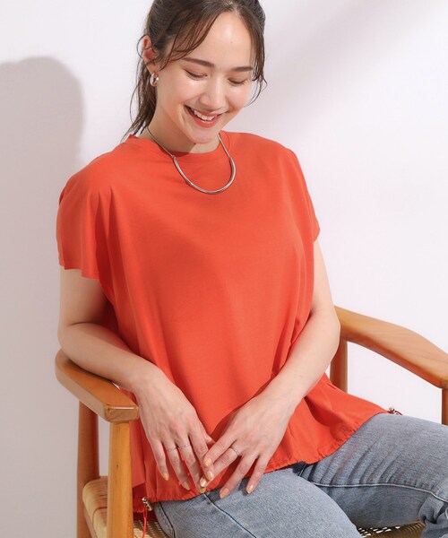Cutie Blonde(キューティーブロンド)の「【ひんやり】裾が絞れる フレンチスリーブトップス(Tシャツ/カットソー・レディース・ブラック/オリーブ/オレンジ・00)」の1枚目の写真