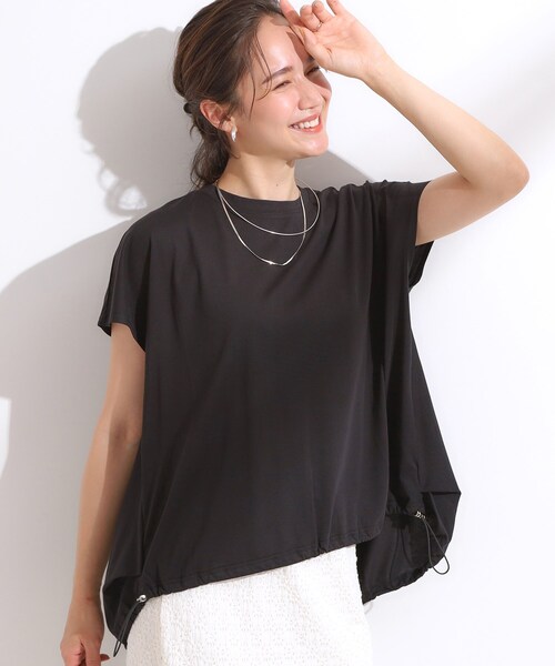 Cutie Blonde(キューティーブロンド)の「【ひんやり】裾が絞れる フレンチスリーブトップス(Tシャツ/カットソー・レディース・ブラック/オリーブ/オレンジ・00)」の2枚目の写真