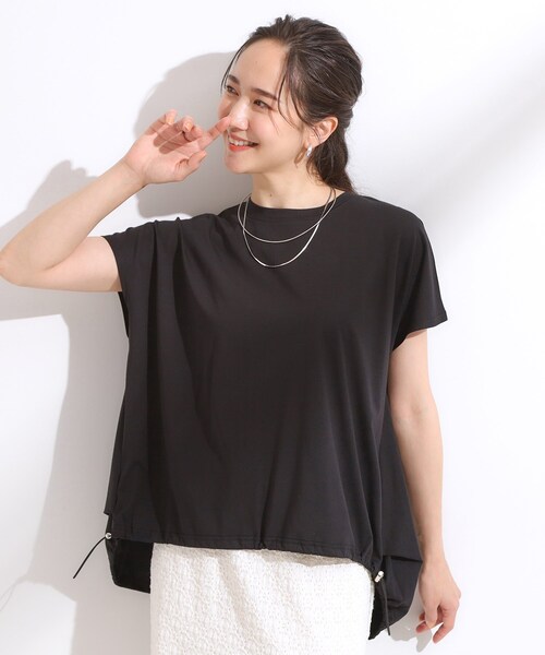 Cutie Blonde(キューティーブロンド)の「【ひんやり】裾が絞れる フレンチスリーブトップス(Tシャツ/カットソー・レディース・ブラック/オリーブ/オレンジ・00)」の4枚目の写真