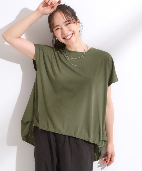 Cutie Blonde(キューティーブロンド)の「【ひんやり】裾が絞れる フレンチスリーブトップス(Tシャツ/カットソー・レディース・ブラック/オリーブ/オレンジ・00)」の8枚目の写真