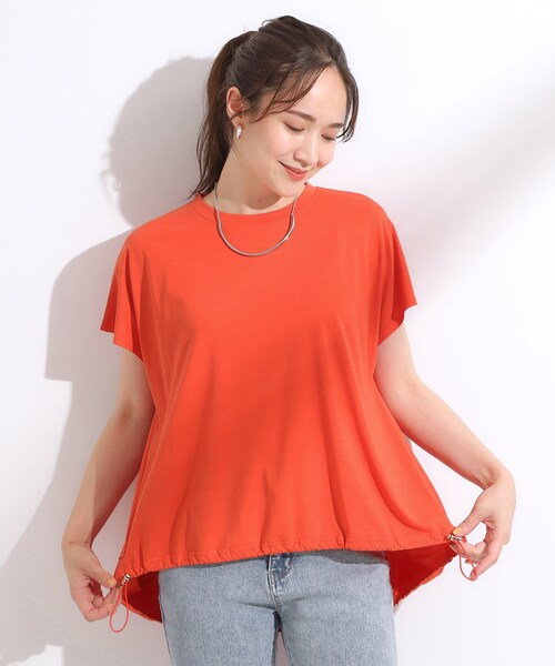 Cutie Blonde(キューティーブロンド)の「【ひんやり】裾が絞れる フレンチスリーブトップス(Tシャツ/カットソー・レディース・ブラック/オリーブ/オレンジ・00)」の12枚目の写真