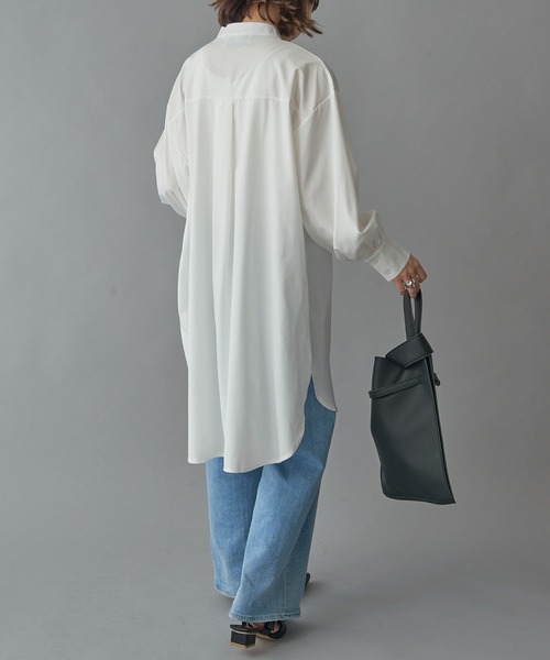 SETUP7(セットアップセブン)の「【SETUP7】バンドカラー ミディアム丈 シャツワンピース KNF145(シャツワンピース・レディース・ホワイト/ブラック/ライトブラウン/イエロー・L/M)」の10枚目の写真