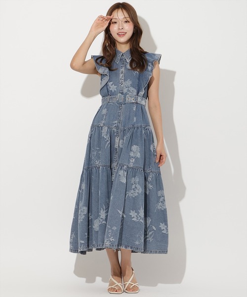 AND COUTURE デニムフラワージャガードワンピース アンドクチュール アンドクチュール AND COUTURE デニムフラワージャガード