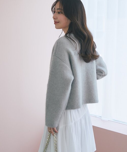 La boutique BonBon(ラブティックボンボン)の「【春まで使える!・着回し力抜群】ハイクオリティウール接結ジャケットカーディガン(ノーカラージャケット・レディース・ライトベージュ/ネイビー/ライトグレー/ピンク/ブラック・FREE)」の17枚目の写真