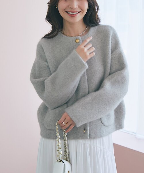 La boutique BonBon(ラブティックボンボン)の「【春まで使える!・着回し力抜群】ハイクオリティウール接結ジャケットカーディガン(ノーカラージャケット・レディース・ライトベージュ/ネイビー/ライトグレー/ピンク/ブラック・FREE)」の19枚目の写真