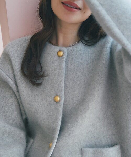 La boutique BonBon(ラブティックボンボン)の「【春まで使える!・着回し力抜群】ハイクオリティウール接結ジャケットカーディガン(ノーカラージャケット・レディース・ライトベージュ/ネイビー/ライトグレー/ピンク/ブラック・FREE)」の20枚目の写真