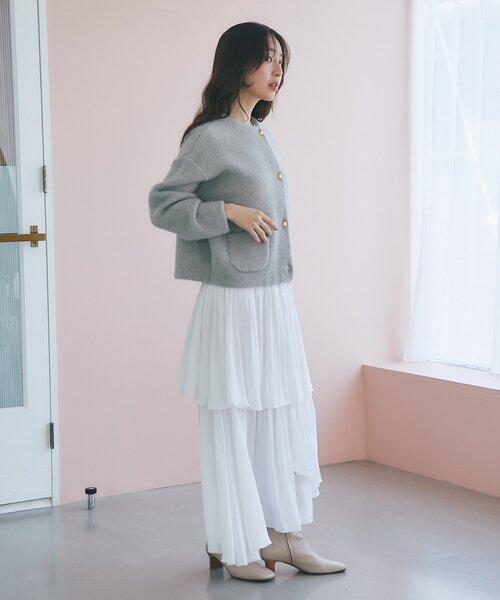 La boutique BonBon(ラブティックボンボン)の「【春まで使える!・着回し力抜群】ハイクオリティウール接結ジャケットカーディガン(ノーカラージャケット・レディース・ライトベージュ/ネイビー/ライトグレー/ピンク/ブラック・FREE)」の22枚目の写真