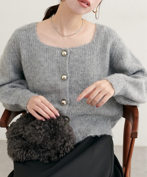 natural couture(ナチュラルクチュール)の「【ZOZO限定】ころりん釦スクエアネックカーディガン(カーディガン/ボレロ・レディース・オフホワイト/グレー/ブラック/モカ/ピンク・FREE)」の14枚目の写真