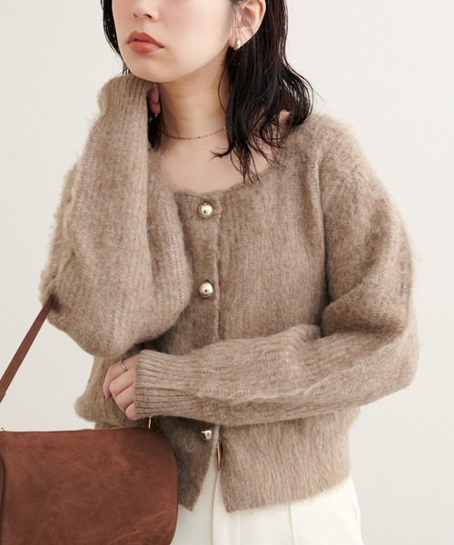 natural couture(ナチュラルクチュール)の「【ZOZO限定】ころりん釦スクエアネックカーディガン(カーディガン/ボレロ・レディース・オフホワイト/グレー/ブラック/モカ/ピンク・FREE)」の19枚目の写真