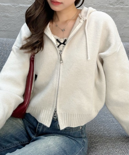 stina パーカー値下げ♡ GEMEDA ニット セーター 子犬ニットパーカー レディース