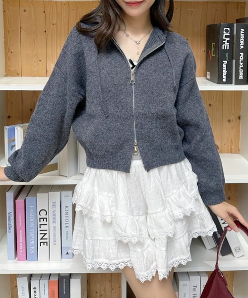 MARK & LONA ニットパーカーエクリュ モールスムースニット ジップ