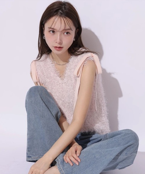 Mystrada フェザーショルダーニット☆限定カラーモカピンク☆新品 Mystrada - Mystrada フェザーショルダーニット☆限定カラーモカピンク