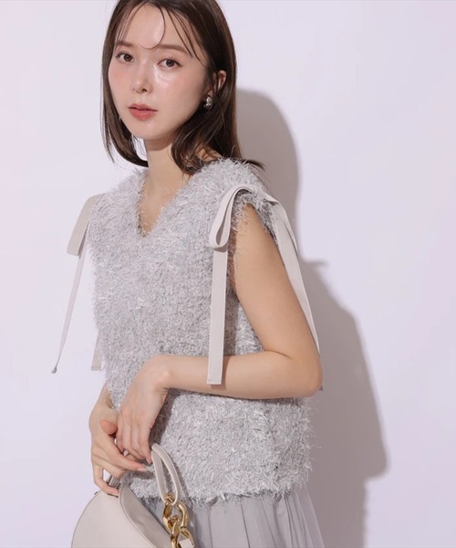 未使用❤️ Mystrada マイストラーダ　オープンショルダー リボンニット　茶 Mystrada（マイストラーダ）の「オープンショルダーリボンニット