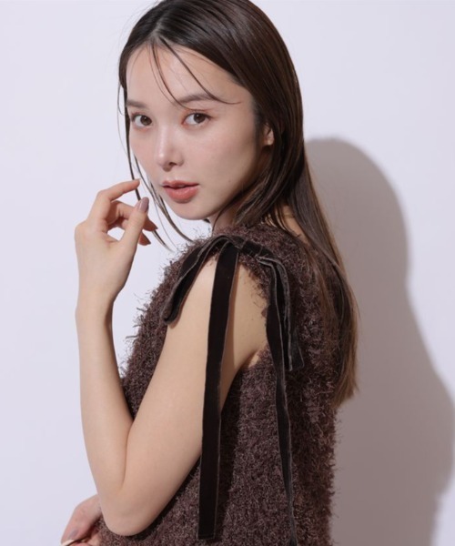 新品　未使用　タグ付き　マイストラーダ　ブラック　ニット　リボン Mystrada（マイストラーダ）の「オープンショルダーリボンニット